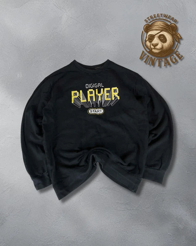 Crewneck B negru Digital Player Push Start – gaming retro arcade streetwear M