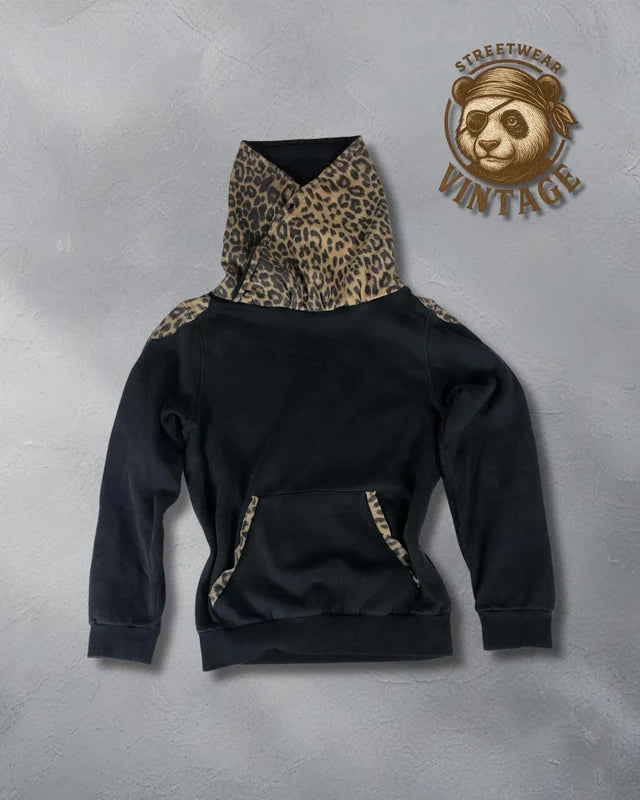 Hanorac negru leopard print  L