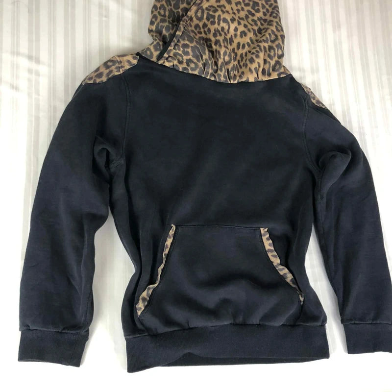 Hanorac negru leopard print  L