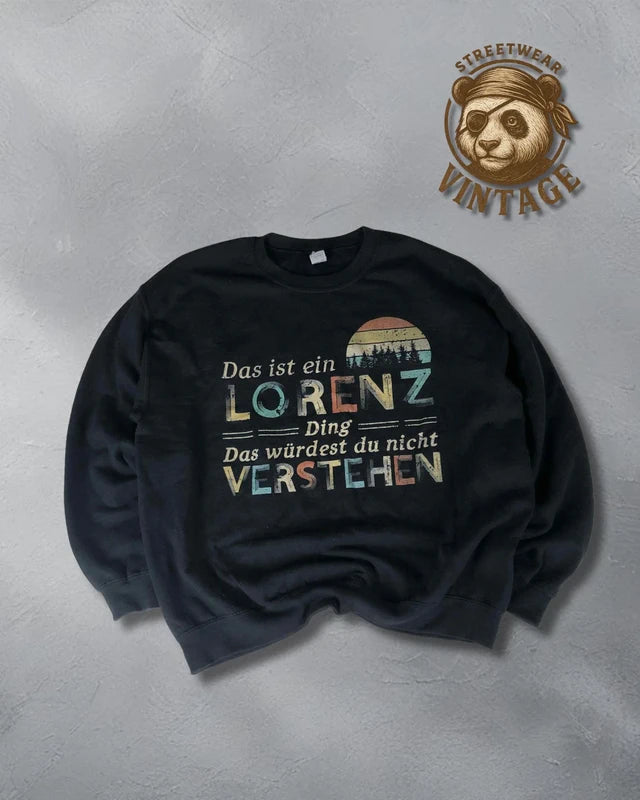 Crewneck B negru  Gildan mesaj german Lorenz vintage retro – personalizat funny L
