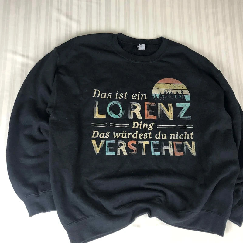 Crewneck B negru  Gildan mesaj german Lorenz vintage retro – personalizat funny L