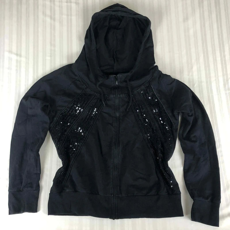 Hanorac Mavi negru cu paiete diagonale – glam streetwear statement L