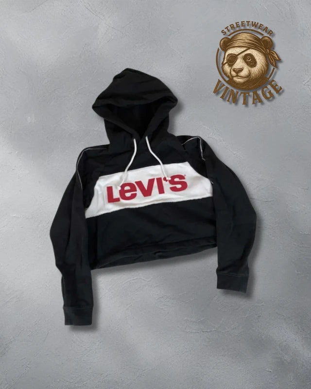 Hanorac Levi's negru cropped logo colorblock roșu-alb – denim heritage streetwear S