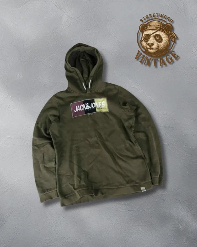 Hanorac B Jack & Jones verde militar logo colorblock Est. 1990 – casual streetwear S