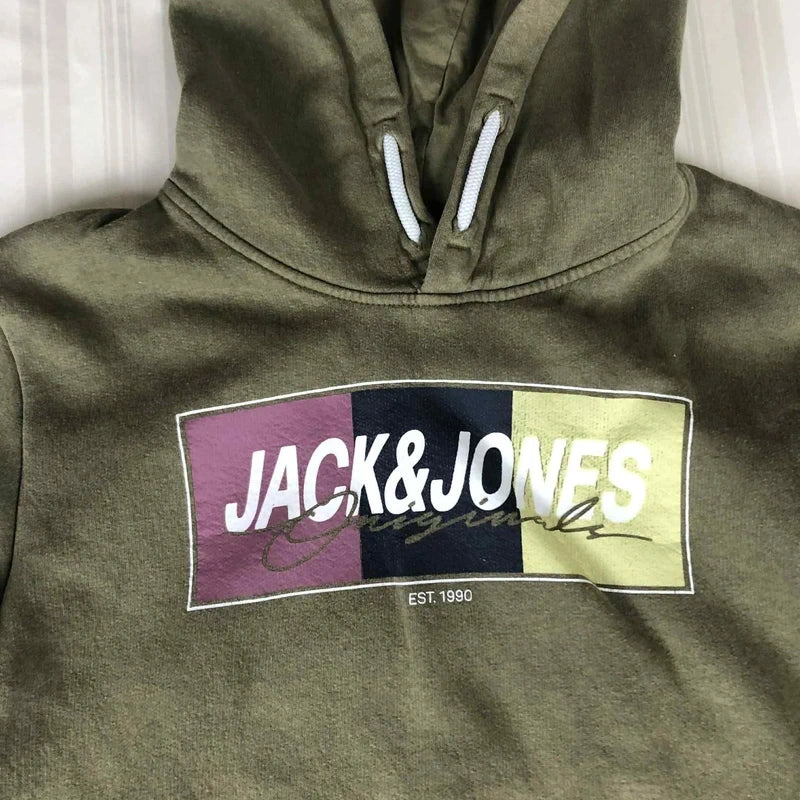 Hanorac B Jack & Jones verde militar logo colorblock Est. 1990 – casual streetwear S