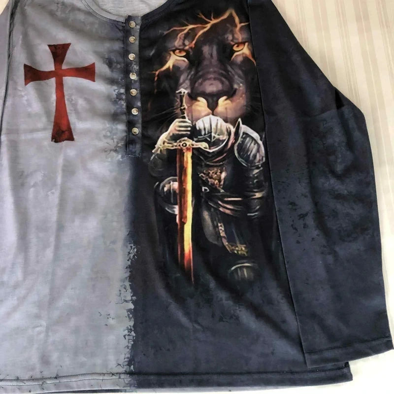 Longsleeve B Knights Templar bicolor gri-negru – medieval warrior epic print L