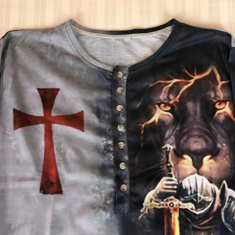 Longsleeve B Knights Templar bicolor gri-negru – medieval warrior epic print L
