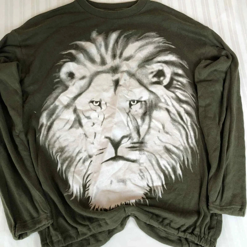 Bluză verde militar cu print leu – graphic vintage streetwear M-L