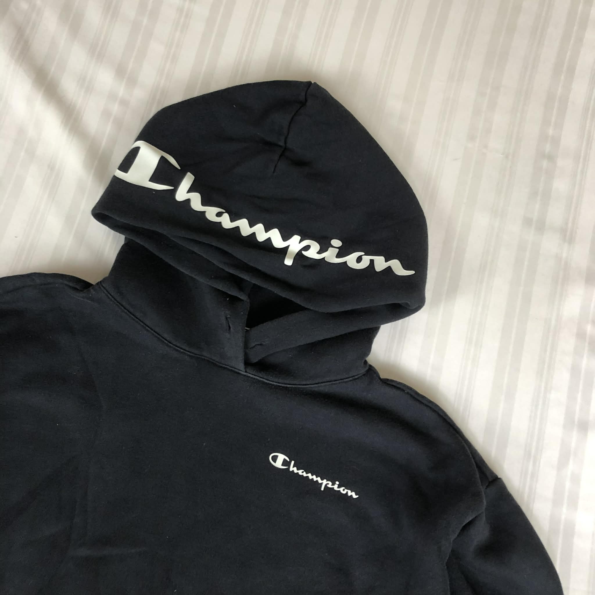 Hanorac F Champion Cropped Black - Baggy Logo Hood S