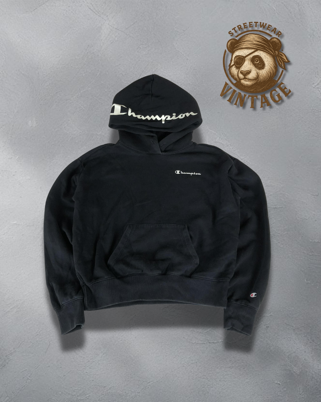 Hanorac F Champion Cropped Black - Baggy Logo Hood S
